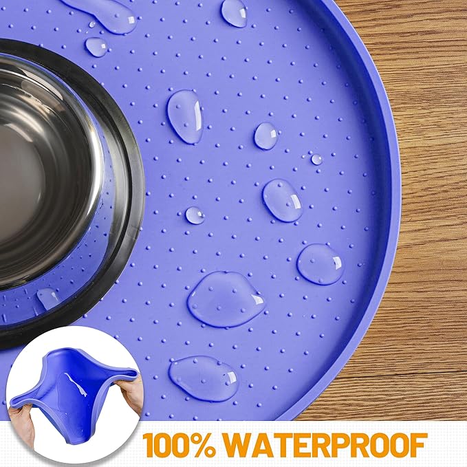 Hubulk 100% Waterproof Silicone Pet Feeding Mat with Raised Edge for Food and Water, Dog Bowl Mats, Cat Bowls Placemat with High Lip Protects Floor for Cats and Dogs (Purple, 19" L x 12" W)