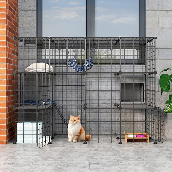 Oneluck 41Inch Catio Outdoor Cat Enclosure with Super Large Enter Door, Balcony Cat Playpen with Platforms,DIY Outside Cat Patio Large Exercise Place Ideal for 1-2 Cats