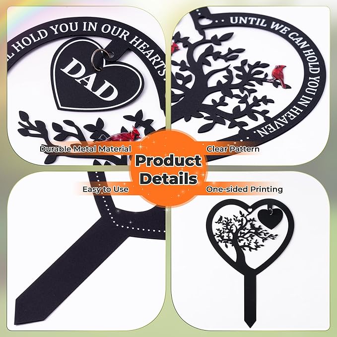 BUoonyer Stake Graves Cemetery Decorations - Dad Metal Memorial Grave Markers, Father Heart Graveyard Sympathy Plaque, Cardinal Remembrance Graveside Burial Decor Sign for Outside Outdoor Yard Garden