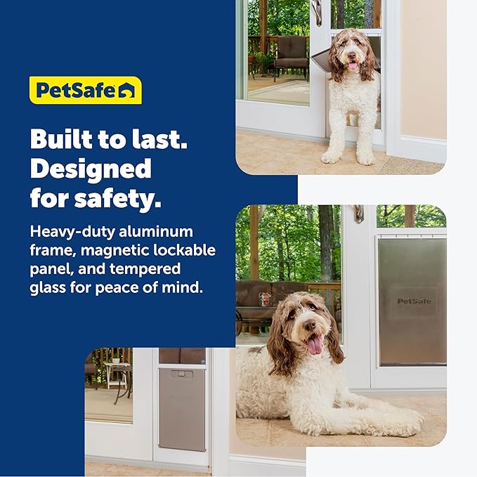 PetSafe Sliding Glass Pet Door - No-Cut DIY Install Doggy Door for Renters - Aluminum Frame - Adjustable Height 75 7/8" to 80 11/16" - Ideal for Extra Large Dogs Up to 220 lb - White