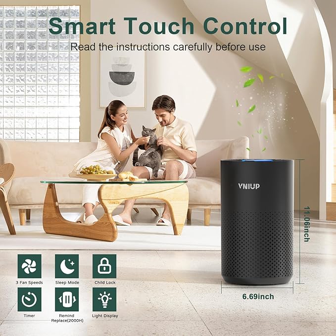 Air Purifiers for Bedroom Home up to 1250 ft², Vniup H14 True HEPA Room Air Purifiers for Bedroom, with Fragrance Function Sleep Mode& Light Mode Air Cleaner for Pet Dander Odor Dust Smoke