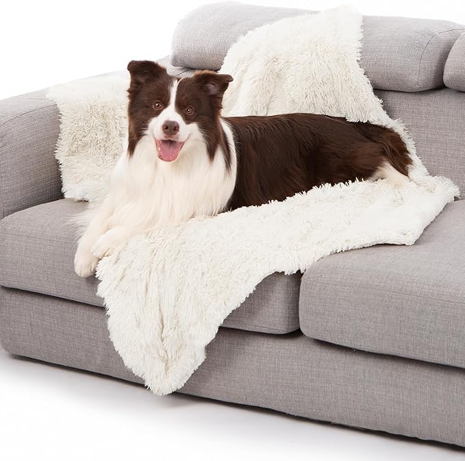 gogobunny Waterproof Dog Blanket for Couch & Furniture Protection - Super Soft Reversible Throw for Large Dogs & Cats, Calming Washable Fur & Sherpa Pet Blanket (40x50 Inch, Cream)