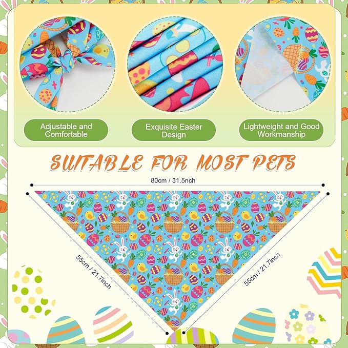Abbylike 50 Pcs Easter Dog Bandanas Bulk Bunny Egg Carrot Bandanas for Dogs Triangle Kerchief Bibs Scarf Set for Pet Easter Costume Photo Props Accessories Pet Shops, 25 Styles (31.5 x 21.7 x 21.7)