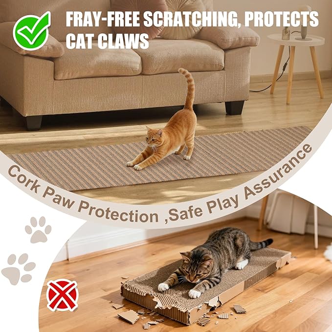 Natural Cork-Cat Scratcher Mat-Cat Scratch Pad Rug-cat Couch Protector-Wall Scratchers for Indoor Kitten Scratching&Stretching-Scratch Furniture Protector for Post&Sofas&Carpets&Floor-Kitty Gifts