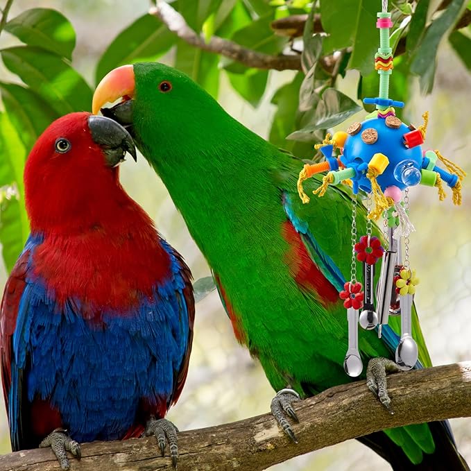 3 Pcs Extra Large Bird Parrot Toy Multicolored Natural Wooden Parrot Cage Chewing Toys for Large Medium Macaws Cockatoos African Grey Birds (Ring and Ball)