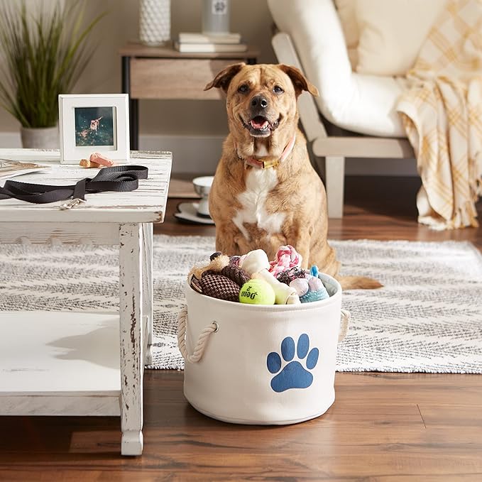 Bone Dry Pet Storage Collection Collapsible Bin, Small Round, Off-White