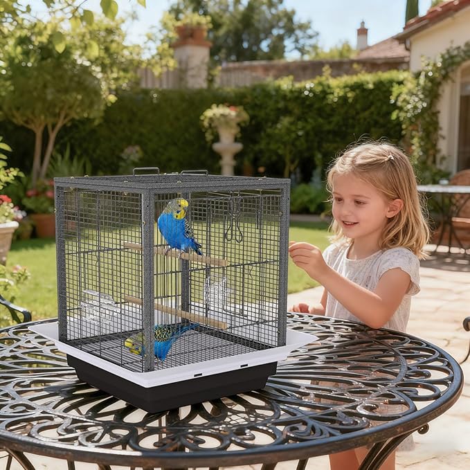 GarveeHome Small Bird Cage with Wheels, Parakeet Cage, Bird Carrier for Parakeets, Canaries, Lovebirds, Small Quaker, Cockatiels, Budgie, Green Cheek (20in Hammertone Black)