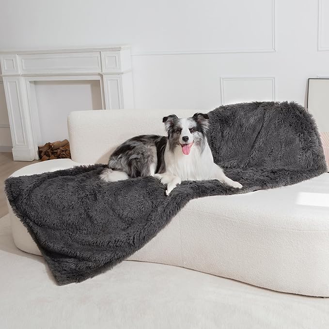 gogobunny Waterproof Dog Blanket for Couch & Furniture Protection - Super Soft Reversible Throw for Large Dogs & Cats, Calming Washable Fur & Sherpa Pet Blanket (50x60 Inch, Grey)