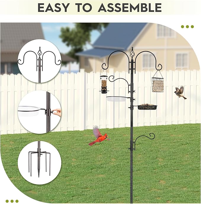 ERYTLLY Bird Feeding Station Kit Bird Feeder Pole Wild Bird Feeder Hanging Kit Planter Hanger Multi Feeder Hanging with Metal Suet Feeder Bird Bath for Attracting Wild Birds