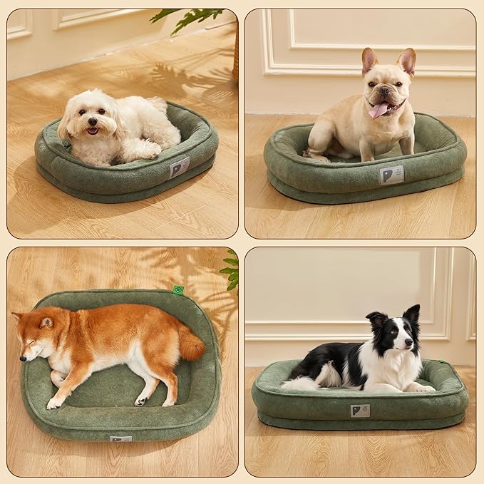 Orthopedic Dog Bed for Small Dog, Washable with Removable Cover&Non-Slip Bottom with Four-Sided Bolster Cushions,squishmallow Green S