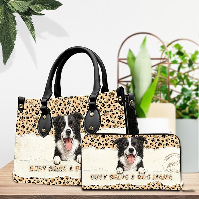 Personalized Pet Mom Leather Handbag – Custom Name Dog Cat Photo Purse, Pet Lover Gifts for Women, Christmas
