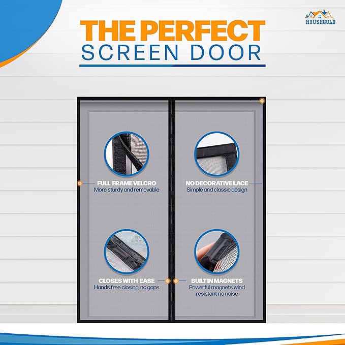 Magnetic Closure Screen Door for 62"x81" French Door Sliding Door Pet and Dog Friendly, Durable Fiberglass Mesh Double Door Screen Mesh Retractable Curtain, Keep Bugs. Mosquito Out, Fly Screen