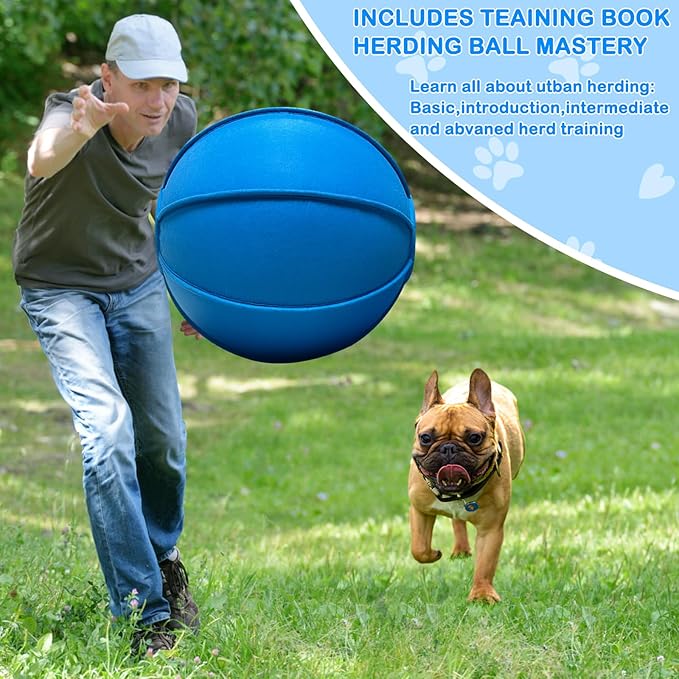 Herding Ball for Dogs, Dual Layered Herding Dog Ball Set for Australian Shepherd, Cattle, Collie, for Dog, Agility Equipment- Free Training Book (Blue, 18 inch)