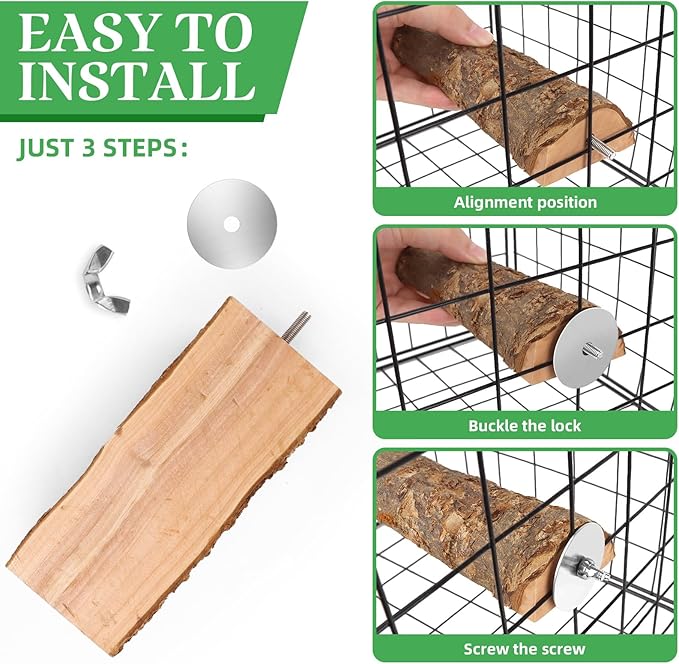 2PCS Natural Wood Bird Perch Platform for Cage - Parrot Perch Stand for Conures, Cockatiels, Budgies, Lovebirds, Parrotlets, Small Bird Cage Accessories & Wooden Perches for Small Parrots