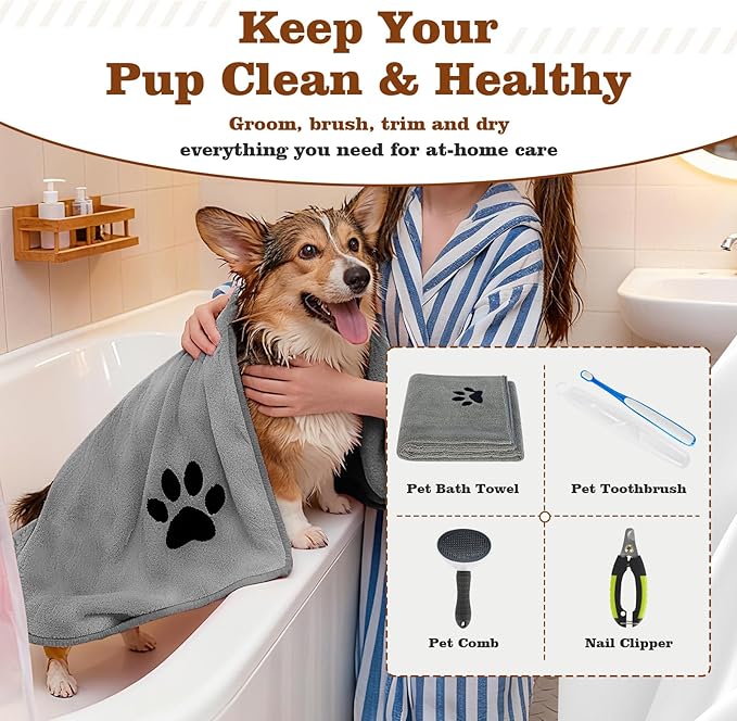Puppy Supplies Starter Kit – Puppy Essentials and Dog Stuff Set for Small Dogs, Includes Bowls, Toys, Toothbrush, Treat Pouch and More, Welcome Home Gifts for Your New Puppies - Black
