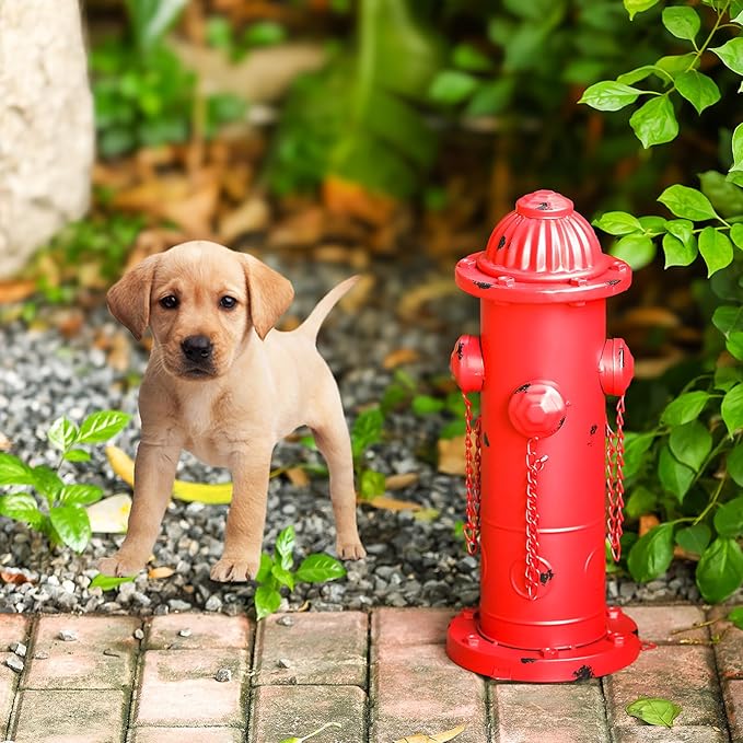 Metal Dog Fire Hydrant, 16" Fake Fire Hydrant Pee Post for Dogs, Large Dog Training Tool with Stakes, Indoor/Outdoor Garden Yard Statue & Decor