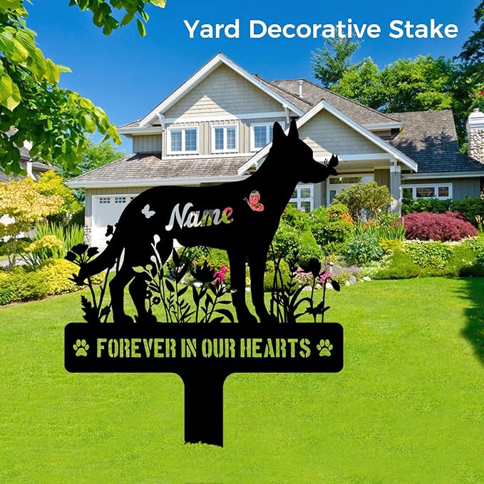 Custom Metal Dog Breed Memorial Stake – Personalized Pet Grave Marker Tombstone, Outdoor Garden Sign, Dog Remembrance Plaque, Sympathy Sign Decor for Graveside or Yard, Pet Loss Gifts