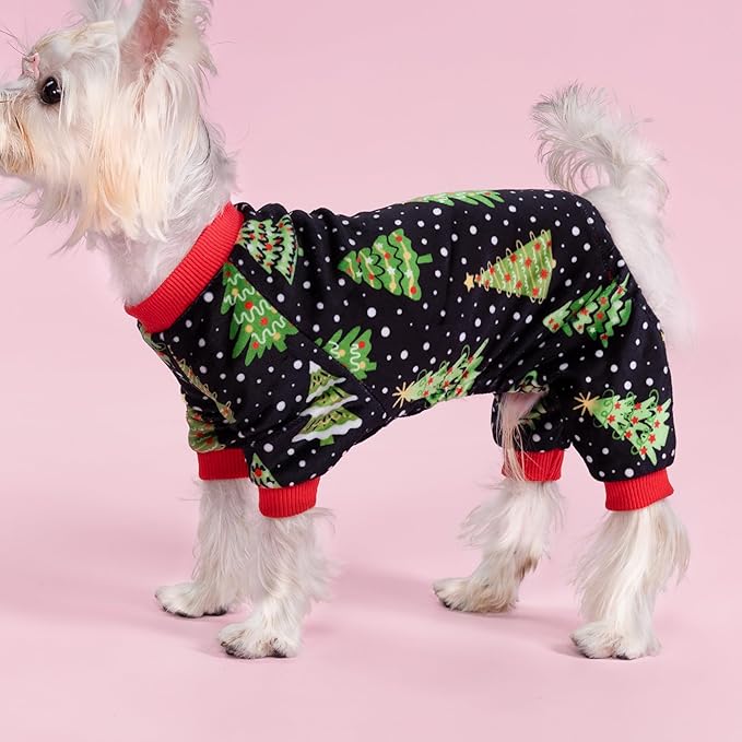 Fitwarm Christmas Tree Dog Pajamas, Christmas Clothes for Small Dogs Boy Girl, Holiday Pet Outfit, Black, Red, Green, Yellow, XL