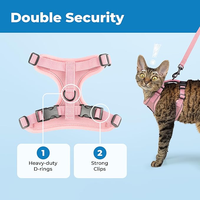 Voyager Escape-Proof Step-in Lock Cat Harness & 5ft Neoprene-Handle Leash Set All-Weather Mesh with Reflective Stitching for Small to Large Cats by Best Pet Supplies, Pink (327), XS