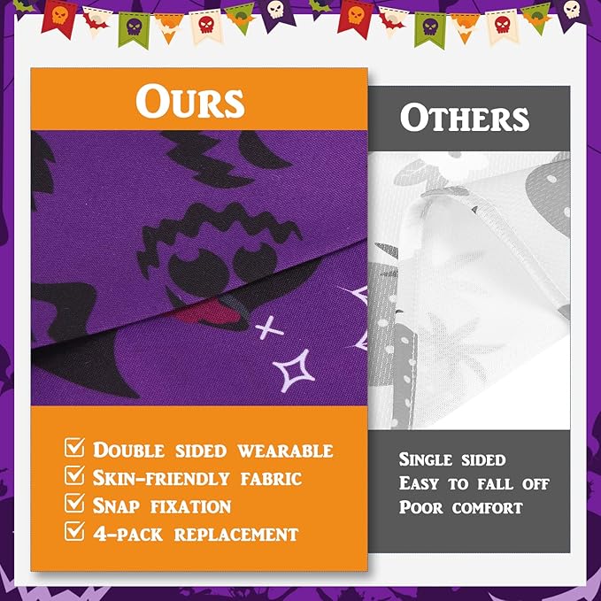 PAWCHIE Dog Halloween Bandanas 4 Pack, Reversible Pumpkin Dogs Scarf Bibs, Dog Holiday Costume Set with Two Adjustable Snaps, Multiple Halloween-Themed Patterns for Dogs Puppy, Cats, Pets