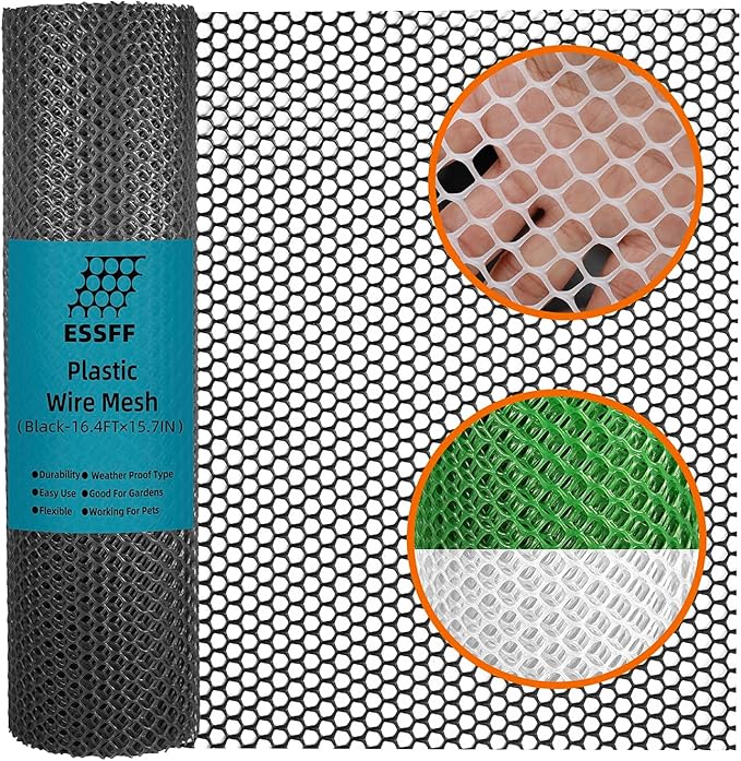 Pet & Garden Safeguard - 15.7IN x 16.4FT Roll - Black Plastic Netting, Multi-Use Decorative Fencing for Poultry, Dogs, Rabbits,Chicken and Snake Barrier