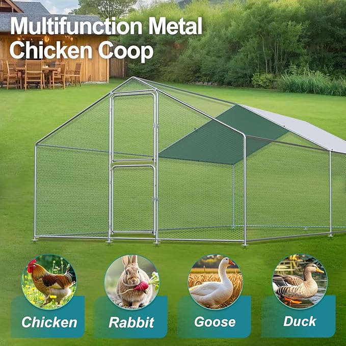 Large Chicken Coop, Chicken Coops for 20 Chickens, Chicken Runs for Yard with Water Poof & UV Resistance Cover, Spire Roof Chicken Coop Run with Double Lockable Doors for Outdoor Backyard