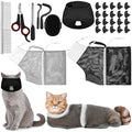 10 Pcs Cat Bathing Bag Set Pet Mesh Shower Bag Anti Bite and Scratch Pet Grooming for Washing Brush, Cat Muzzle, Nail Clipper, Nail File, Tick Tool(Gray and Black)