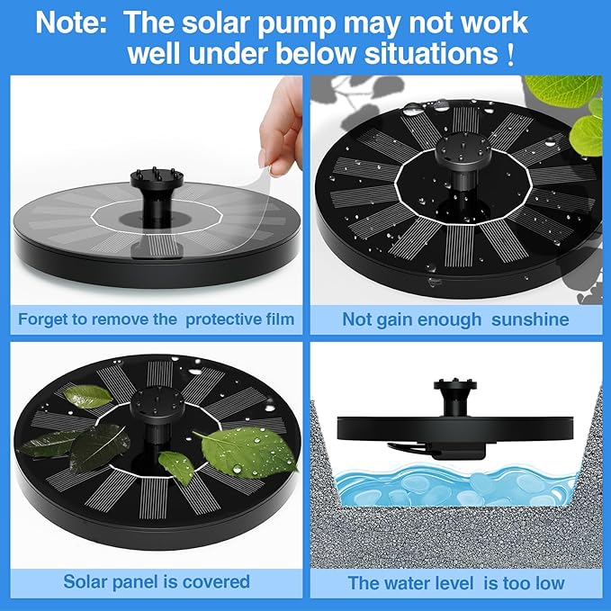 Solar Fountain Water Pump for Bird Bath, Floating Solar Powered Water Fountain Pump for Bird Bath, Garden, Pond, Pool, Outdoor (1.4W)