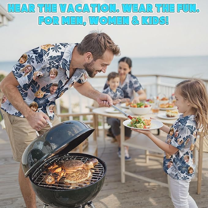 Custom Hawaiian Shirt with Face Photo Picture for Men Women Kids Youth Adult, Tropical Personalized Hawaiian Shirts Gift