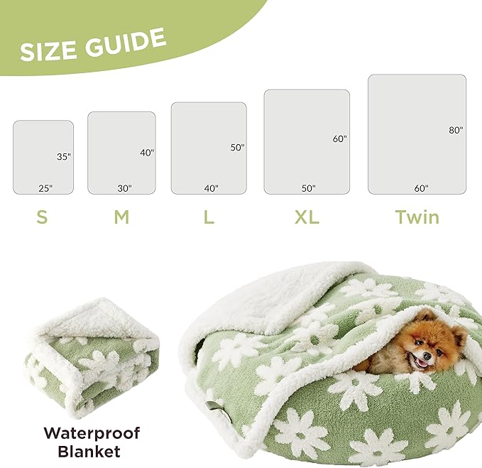LE SURE Waterproof Dog Blanket for Medium Dogs - Washable Double Sided Dog Blankets with Warm Jacquard Shag and Soft Sherpa Fleece, Pet Cat Blanket for Couch Protection, 3D Textured Cloud, Green