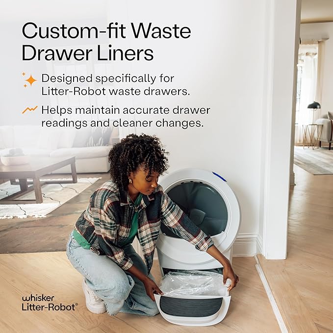 Litter-Robot Waste Drawer Liners by Whisker, 25 Pack - Litter Box Liners, Custom Fit for Litter-Robot, 9-11 Gallons of Capacity, Quick to Install and Easy to Empty