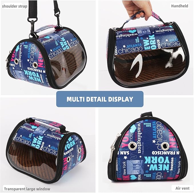 Transparent Small pet Carrier, Adjustable Shoulder Strap, Detachable Bamboo and Rattan Lining Suitable for Ventilated Bird Backpacks for Sugar Gliders, Hamsters, Rats, and Parrots (Blue)