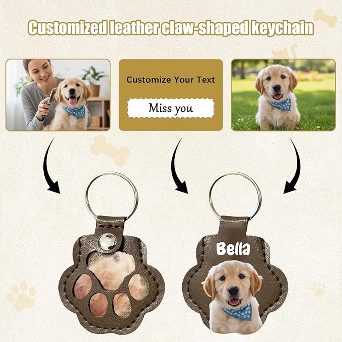 Personalized Dog Hair Keychain Pet Fur Keepsake Pet Memorial Cute Storage Keychains Cat Paw Shaped Key Chain to Store Fur
