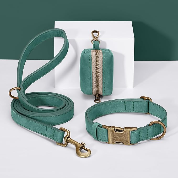 Didog Soft PU Leather Dog Collar, Stylish Quick Released Dog Collar for Large Dogs, Easy Clean Adjustable Pet Collar for Daily Walking, Green, L Fit 15-23" Neck