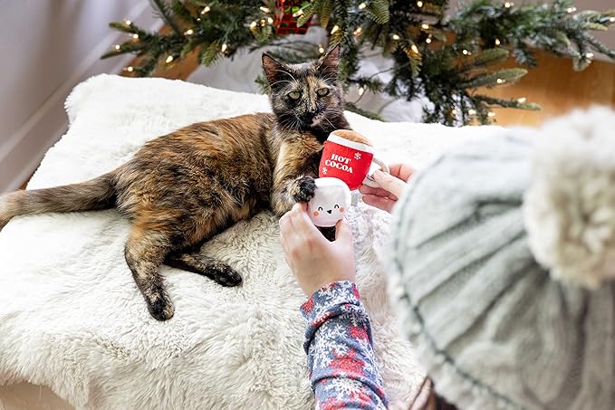 Pearhead Hot Cocoa Christmas Cat Toy Set, Holiday Pet Owner Gift, Holiday Must Have Accessories, Plush Rattle and Crinkle Holiday Cat Toys, Set of 2