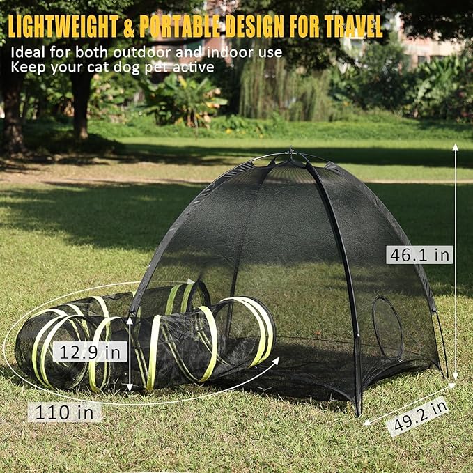Outdoor Cat Enclosure with Circle Tunnel for Kitten Kitty Run - Portable Large Cat Playpen Tent Outdoor Indoor Pet Tent for Outside Small Animals