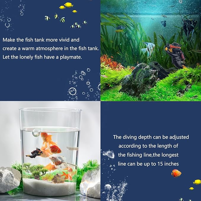 onesimcr Floating Fish Tank Decorations, Aquarium Decorations, Lovely Diver Fish Tank Decorations, Floating Device Fish Tank Accessories，Suitable for All Kinds of Fish Tanks(Black)…