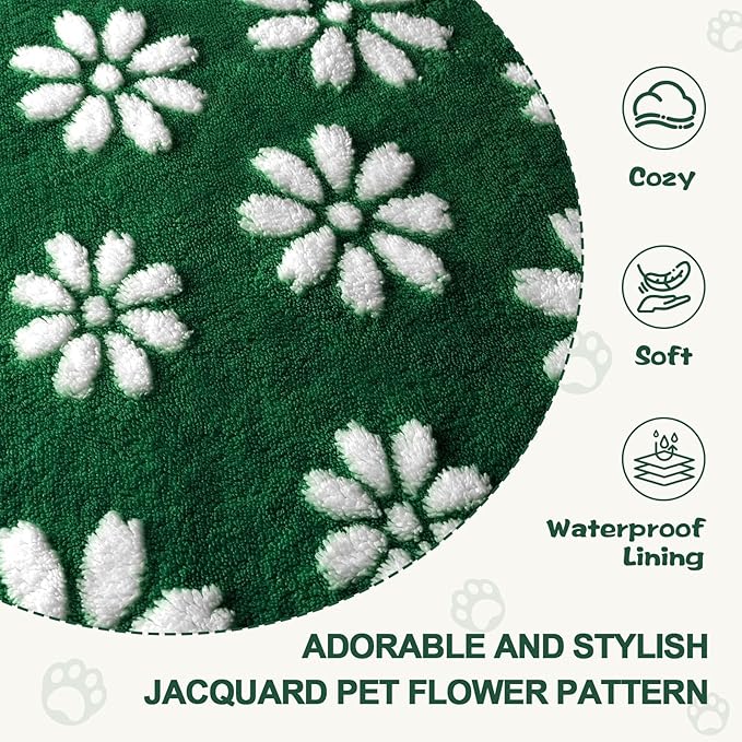 Waterproof Blanket for Dog Cat or Adult, Cute 3D Textured Flower Dog Blanket for Bed Couch Sofa, Soft Liquid Pee Proof Pet Furniture Protector, 50"x60", Green