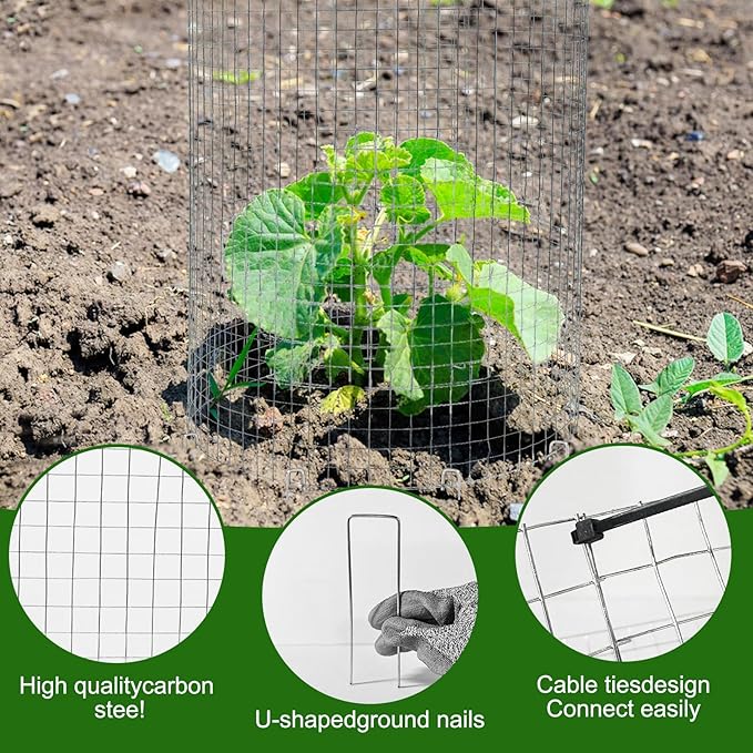 CIEOVO Wire Plant Protector from Animals, Metal Mesh Plant Cage Covers Rustproof Wire Plant Cages 30 U-Stakes and 100 Ties for Plants Keeping Bunnies Chicken Squirrels Birds Chicken Duck Out