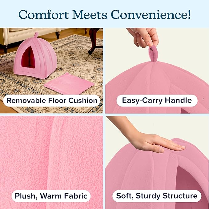 Cat House Indoor Cat Bed with Removable Foam Cushion, Plush Cat Tent Bed for Small Pets, Comfortable Cozy Hideaway for Cats, Kittens, Rabbits, Guinea Pigs, Ferrets, Hedgehogs, by PETMAKER