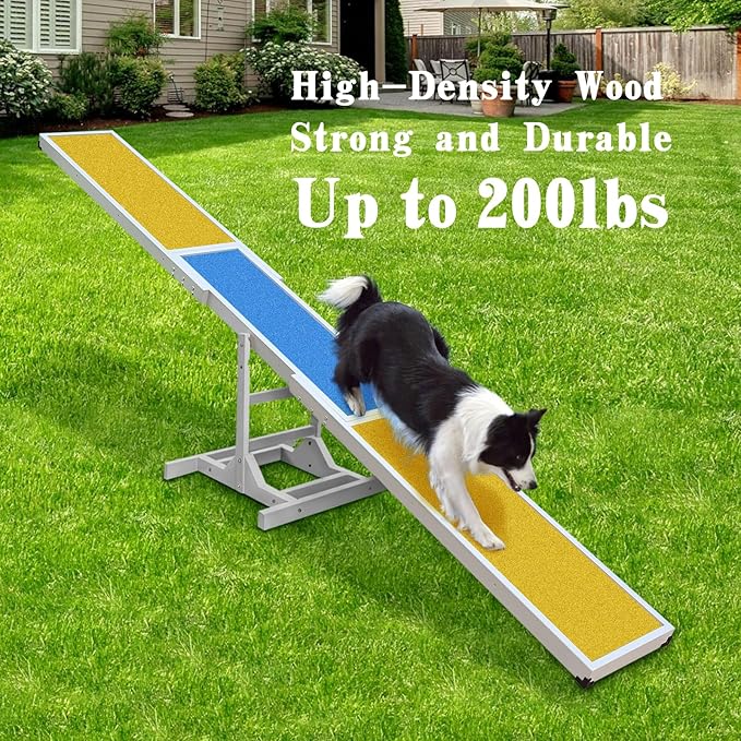 Dog Agility Seesaw - 118"x13"x21" Dog Agility Training Equipment for Backyard Obstacle Courses, Weather Resistant & 2-Level Height Adjustable