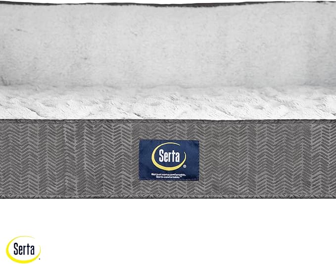 Serta Orthopedic Quilted Couch Dog Bed for Pets – Slate Gray (Large)