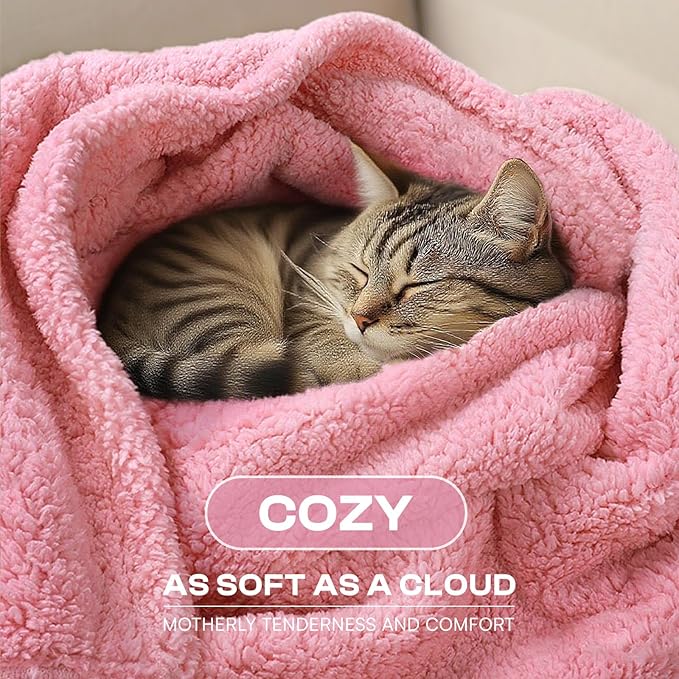 Luciphia Waterproof Pet Blanket for Medium Large Dogs Soft Cat Sherpa Calming Thick Cover Leakproof Cozy Puppy Sofa Bed Car Couch Protector(Pink,80x63 inches)