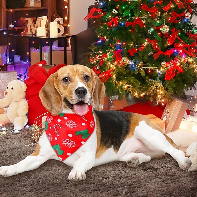 Sanwuta 48 Pcs Christmas Dog Bandanas Bulk Xmas Dog Bandanas Adjustable Snowman Santa Elk Colorful Scarf Handkerchief Bib Accessories for Small Medium Large Breeds Pet Costume Accessories