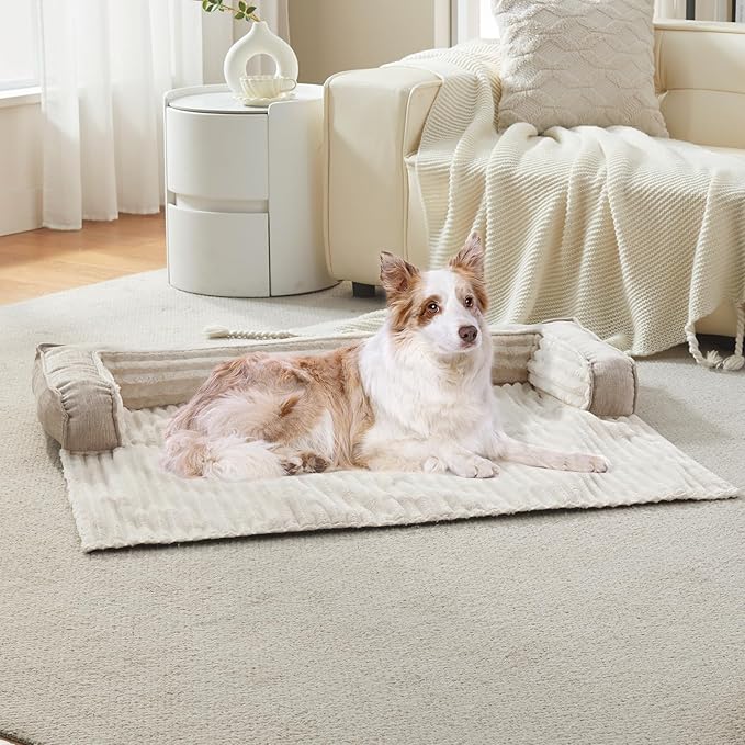 WINDRACING Luxury Dog Couch Bed, Washable Calming Dog Couch Cover, Couch Protector for Dogs, Waterproof Sofa Bed, Pet Bed Mats for Sofa, Pet Sofa Covers （Beige M:35"X31"X4.5"