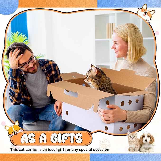 6 Pack Cardboard Pet Carrier 17.5 x 8.66 x 12.2 Inches Small Animal White Puppy Cat Pet Transport Carrier Cardboard Box for Chicken Hamsters Gerbils Birds Travel Box