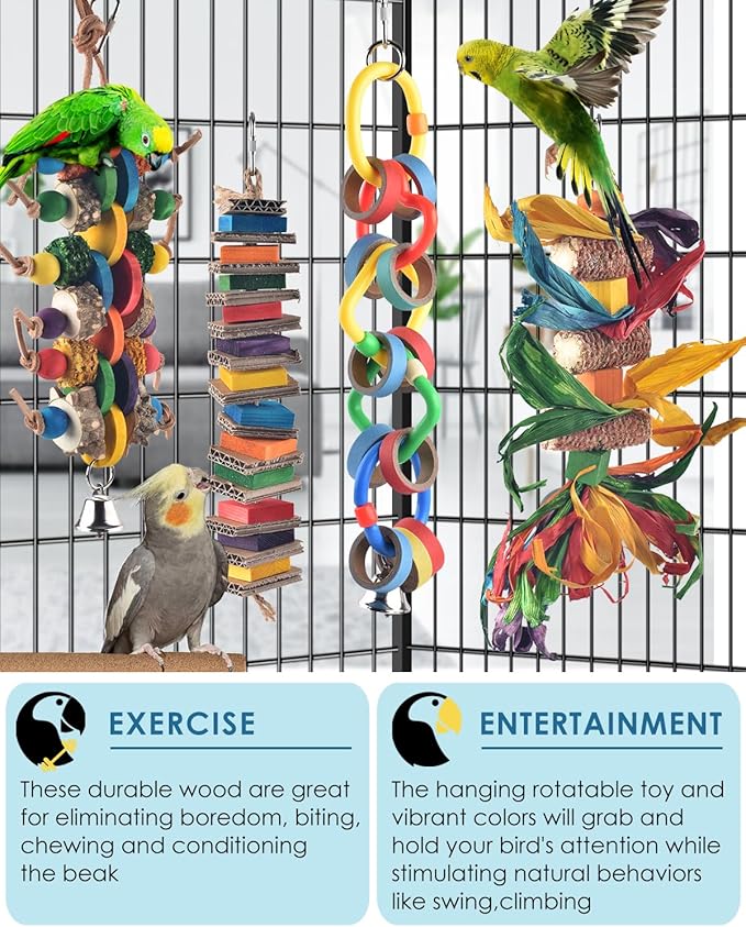 Bissap 4 PCS Bird Chew Toys, Multicolored Bagel Cascade Bird Parrot Toy Biting Paper Cardboard Olympic Rings Conures Toys for Amazon Cockatiels Cockatoos Macaws and Similar Sized Pet Birds