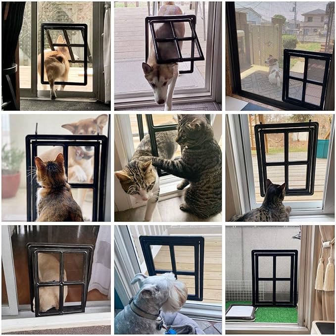 NAMSAN Dog Screen Door, Passage Size 12 x 16 inches, Dog Door for Screen Door, Large Pet Door for Sliding Door, Magnetic Automatic Closing, Self-Assembly, Lockable, Black