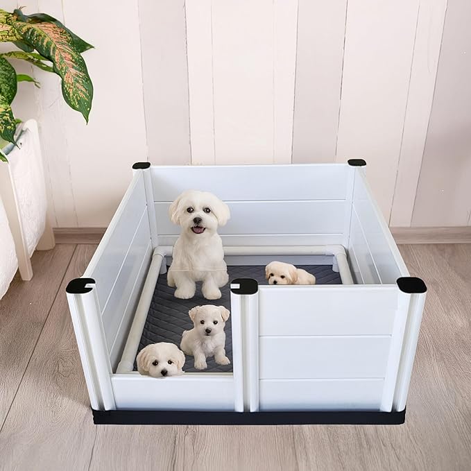Whelping Box for Dogs & Puppies – Premium 36" Modular Design with Easy-Open Door, Pig Rails, Oxford Floor Liner & Washable Pee Pad – Indoor/Outdoor, Easy-Clean & Durable