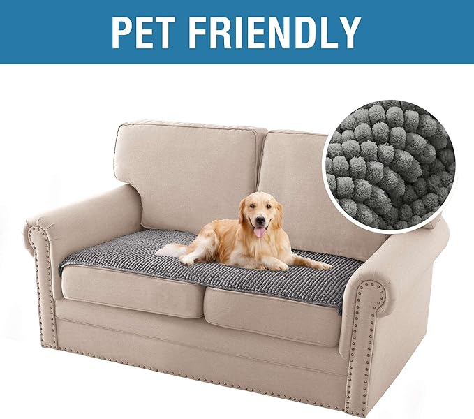 H.VERSAILTEX Plush Chenille Couch Cover for 3 Cushion Couch Anti Slip Washable Sofa Slipcovers Soft and Durable Furniture Protector for Dogs Cats Kids (27.5" x 59", Gray)